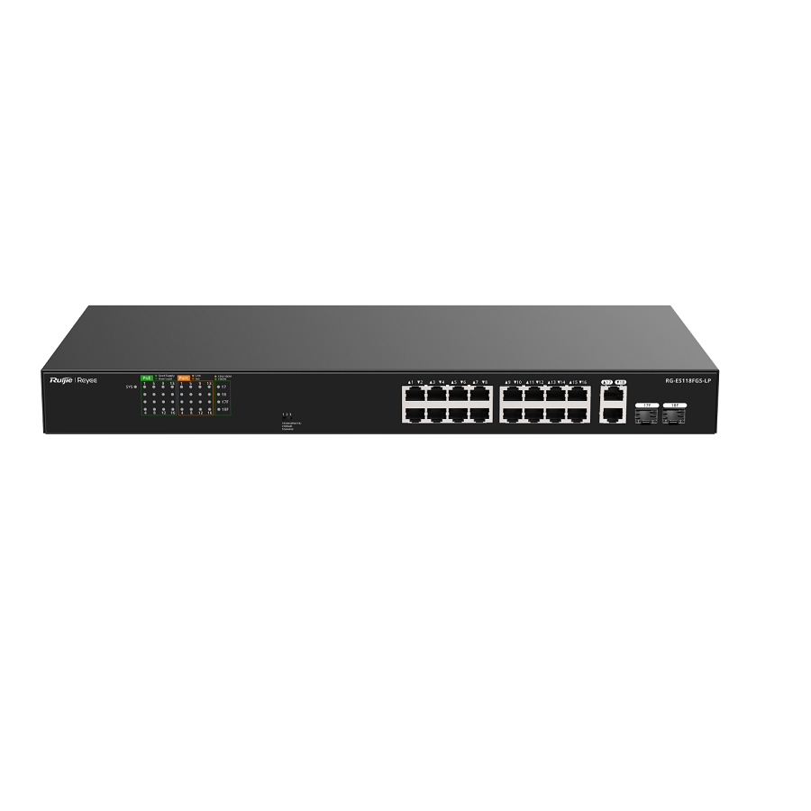 RUIJIE REYEE RG-ES118FGS-LP 16 PORT 10/100 16 PORT POE 2 X COMBO UPLINK 120W YONETILEMEZ RACK MOUNT SWITCH